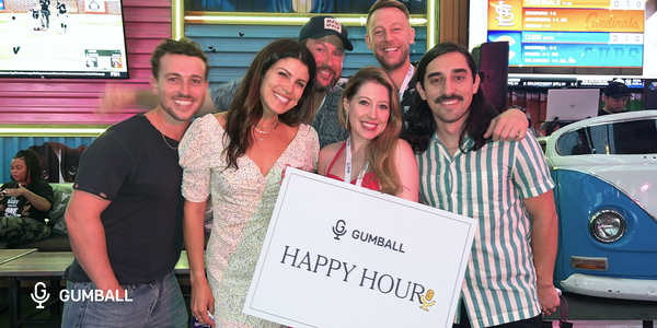 group photo of gumball members at a happy hour event 